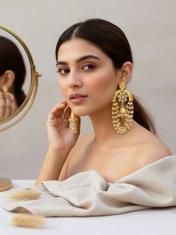 SUGARFRILL - Gold-Plated Kundan Studded Traditional Chandelier Earrings