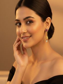 SUGARFRILL - Gold-Plated Multi-Color Stone Jhumki Drop Earrings Women