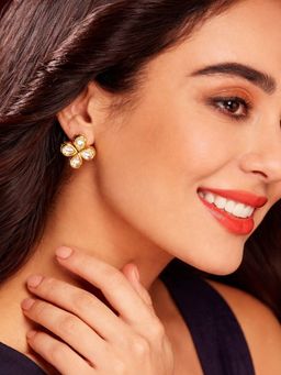 SUGARFRILL - 18K Gold Plated Floral Kundan Stud Earrings