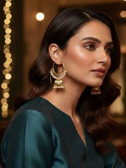 SUGARFRILL - 22K Gold Plated Pearl Jhumka Hoop Earrings Women