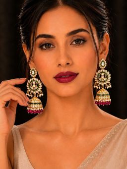 SUGARFRILL - Gold-Plated Kundan Enamel Jhumka Earrings