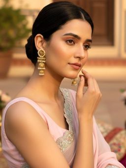SUGARFRILL - Gold-Plated Triple Jhumka Pearl Embellished Drop Earrings