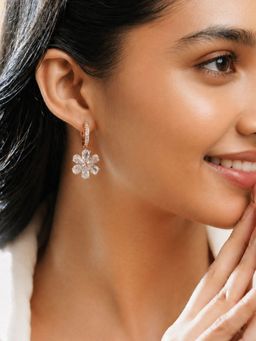SUGARFRILL - Rose-Gold Plated Ad And Crystal Studded Floral Drop Earrings