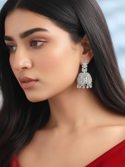SUGARFRILL - Rhodium-Plated Ad And Crystal Studded Jhumka Earrings