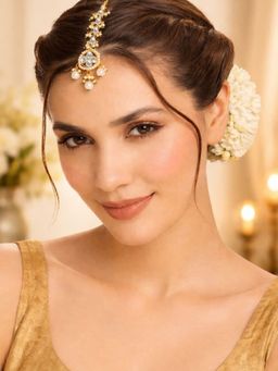SUGARFRILL - Gold-Plated Pearl And Green Bead Kundan Maang Tikka