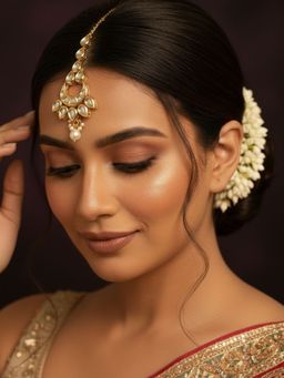 SUGARFRILL - 18K Gold Plated Floral Kundan Maang Tikka With Bead Drop