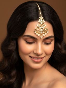 SUGARFRILL - Gold-Plated Kundan And Pearl-Embellished Maang Tikka