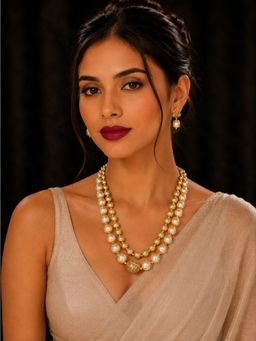 SUGARFRILL - Gold-Plated Handcrafted Bridal Pearl And Antique Gold Beaded Necklace Set