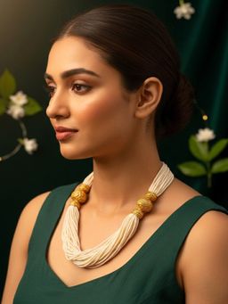 SUGARFRILL - Multi-String Ivory Beaded Necklace With Antique Gold Beads