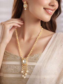 SUGARFRILL - 18K Gold-Plated Kundan Pearl Beaded Necklace Set