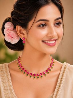 SUGARFRILL - 18K Gold-Plated Ruby Stone Choker Necklace Set