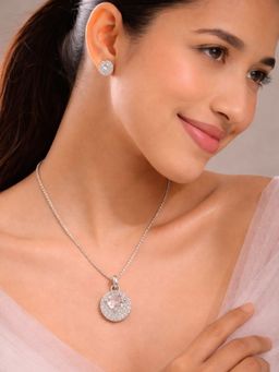 SUGARFRILL - Rhodium -Plated Stainless Steel Cz And Ad Stone Pendant Necklace Set