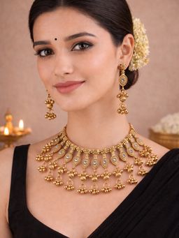SUGARFRILL - Gold Plated Oxidised Beaded Dangle Jewellery Set For Women Festive Wear