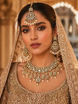 SUGARFRILL - 18K Gold-Plated Kundan And Pearl Choker Set With Maang Tikka