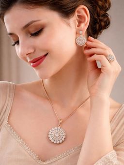 SUGARFRILL - Rose Gold-Plated Ad And Cubic Zirconia Pendant Necklace Set With Ring