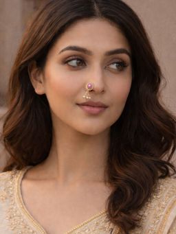 SUGARFRILL - 18K Gold-Plated Ruby Kundan Stone Studded Nose Clip