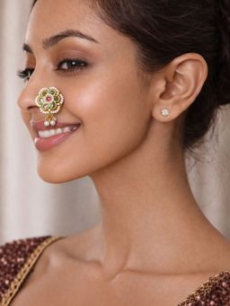 SUGARFRILL - 18K Gold-Plated Multi-Color Kundan Stone Studded Nose Clip