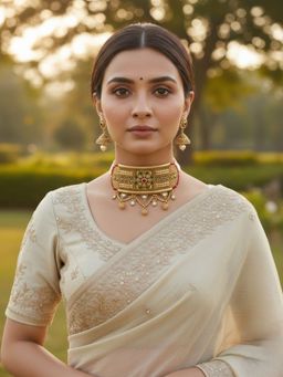 SUGARFRILL - Gold-Plated Handcrafted Kundan And Pearl Choker Necklace Set With Jhumka Earrings