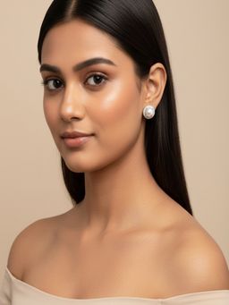 SUGARFRILL - Silver-Plated Classic White Pearl Stud Earrings Women