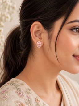 SUGARFRILL - 22K Gold Plated Pink Stone Stud Earrings For Women