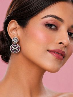 SUGARFRILL - Gold Plated Kundan Embellished Circular Drop Earrings