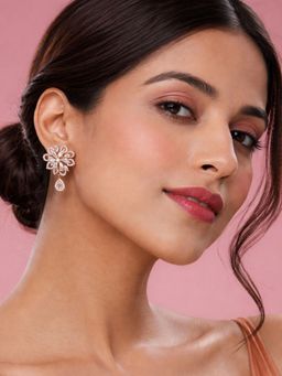 SUGARFRILL - Rose Gold Plated Floral Crystal Drop Earrings