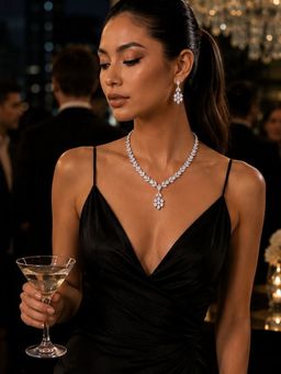 SUGARFRILL - Rhodium-Plated Ad-Studded Floral Necklace And Earrings Set