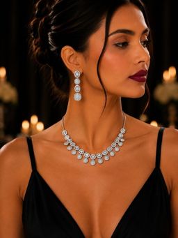 SUGARFRILL - Silver Plated Traditional Necklace Set With Earrings