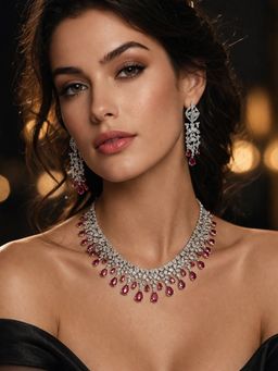 SUGARFRILL - Rhodium-Plated Ruby And Cubic Zirconia Luxe Statement Necklace Set