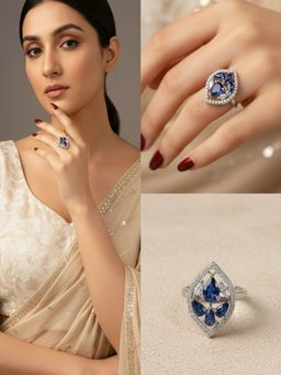 SUGARFRILL - Rhodium-Plated Blue Stone And Crystal Statement Ring