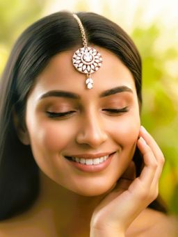 SUGARFRILL - Rose Gold-Plated Crystal Floral Maang Tikka