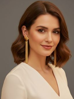 SUGARFRILL - 22K Gold Plated Designer Long Tassel Statement Earrings For Party And Evening Wear
