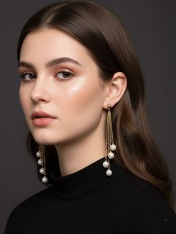 SUGARFRILL - 22K Gold Plated Designer Long Pearl Chain Dangler Earrings For Party Wear
