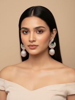 SUGARFRILL - Designer Rose Gold Cz Drop Earrings For Bridal And Wedding Wear