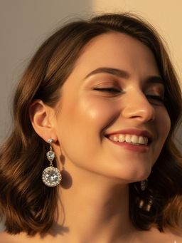 SUGARFRILL - 18K Gold Plated Ad Stone Studded Cubic Zirconia Drop Earrings