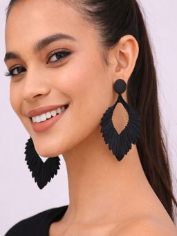 SUGARFRILL - Black Leaf Shape Statement Drop Earrings For Women Lightweight Party Wear Earrings