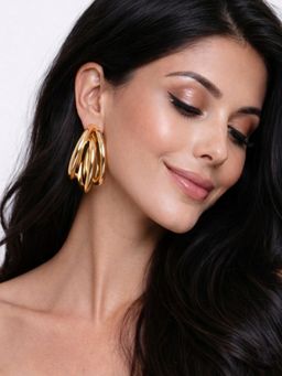 SUGARFRILL - Gold-Plated Triple Layered Hoop Design Earrings Women