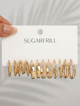 SUGARFRILL - Gold-Plated Pack Of 6 Multi Design Hoop Earrings For Women (Pack of 6)
