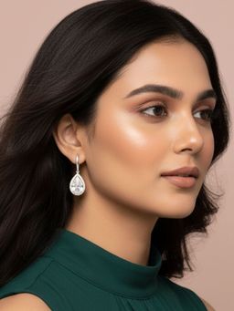SUGARFRILL - Silver-Plated Designer Cz Teardrop Dangling Earrings For Bridal And Party Wear
