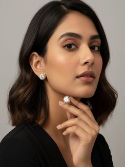 SUGARFRILL - 22K Gold Plated Designer Cz Solitaire Stud Earrings