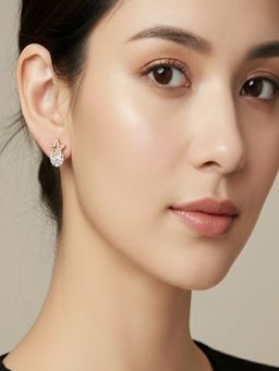 SUGARFRILL - 22K Gold Plated Designer Star Cz Stud Earrings