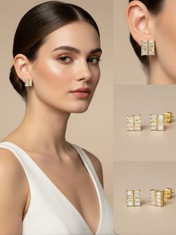 SUGARFRILL - Gold-Plated Geometric Crystal Stud Earrings For Women