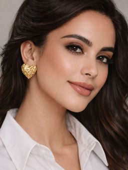 SUGARFRILL - 18K Gold Plated Stainless Steel Demi-Fine Heart Shaped Stud Earrings