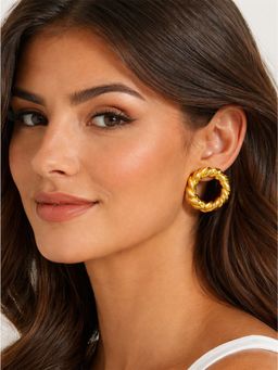 SUGARFRILL - Gold-Plated Textured Circular Statement Stud Earrings For Women