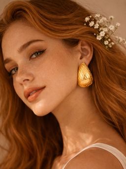 SUGARFRILL - Gold-Plated Textured Statement Hoop Design Earrings For Women Party Wear Earrings