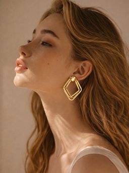 SUGARFRILL - Gold-Plated Geometric Drop Earrings For Women Minimal Statement