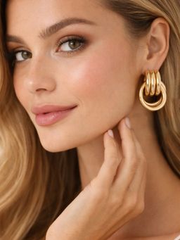SUGARFRILL - Gold-Plated Dual Hoop Drop Earrings For Women Statement