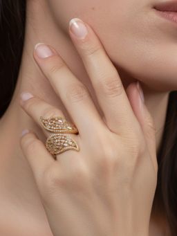 SUGARFRILL - Gold-Plated Handcrafted Baguette And Round Ad Winged Bridal Wrap Ring