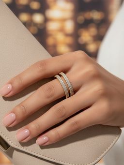 SUGARFRILL - Gold-Plated Handcrafted American Diamond Dual Eternity Bands Ring