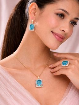 SUGARFRILL - Gold-Plated Stone Studded Necklace Set With Ring For Women Jewellery Set Red